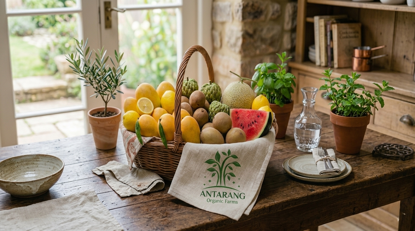 Fresh organic fruit basket from our farm